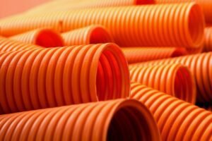 orange plastic pipes on the construction